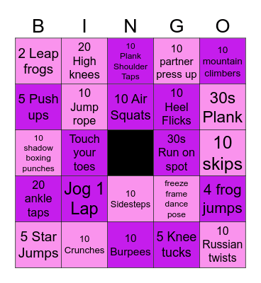 Fitness Bingo Card