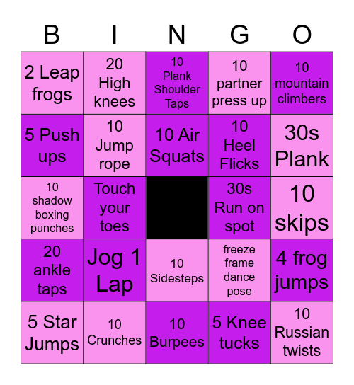 Fitness Bingo Card