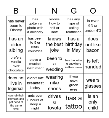 ice breaker bingo! Bingo Card