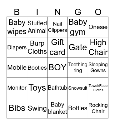 Baby Bingo Card