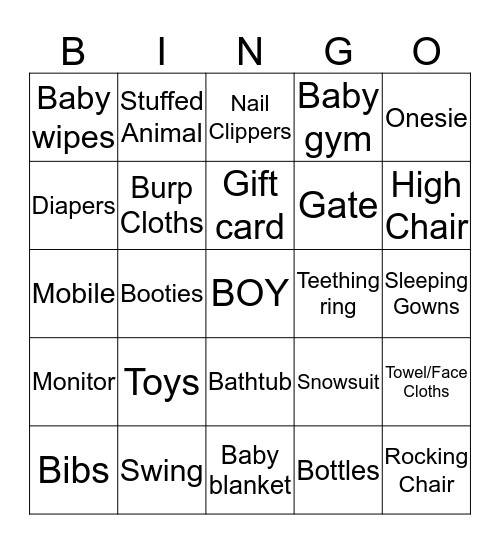 Baby Bingo Card