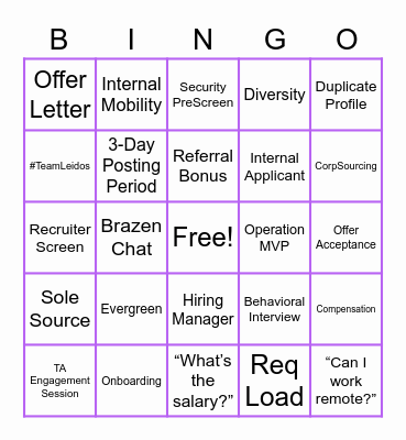 Leidos Recruiting Bingo Card