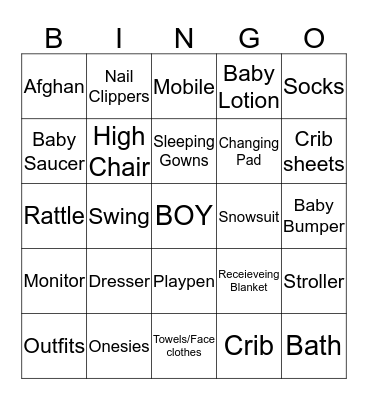 Baby Bingo Card