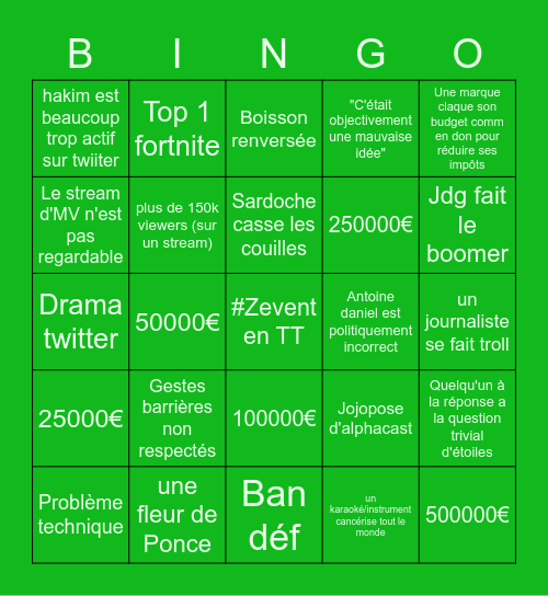 BINGO DU ZEVENT Bingo Card