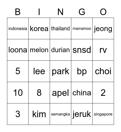 davin ayo menang Bingo Card