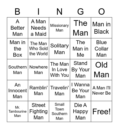 Songs With Man In The Title Bingo Card