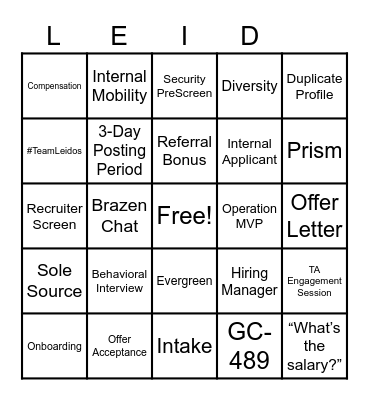 Leidos Recruiting Bingo Card
