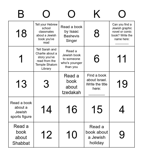 Temple Shalom Library BINGO Card