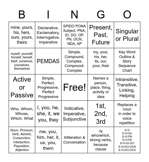 Essentials:  Week 1 - 5 Bingo Card