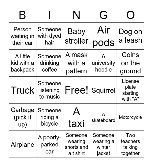 MPC outdoor break BINGO Card