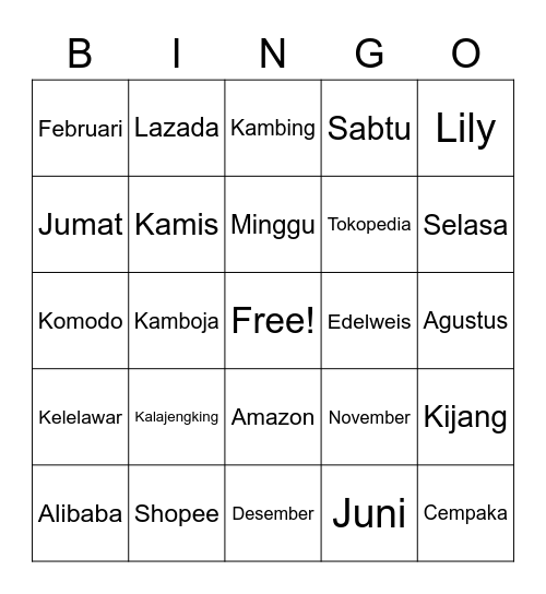 Untitled Bingo Card