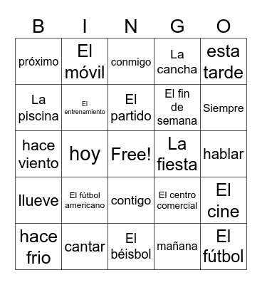 Vocabulario unidad 3 Bingo Card