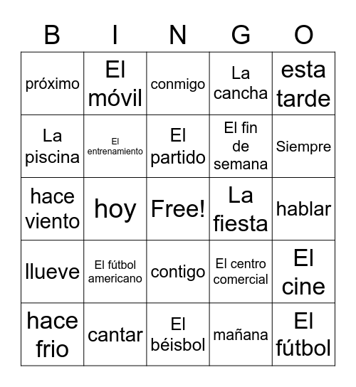 Vocabulario unidad 3 Bingo Card