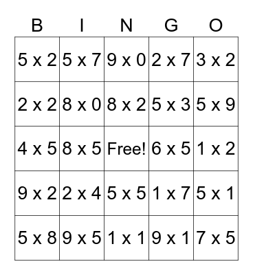 Multiplication and Division BINGO Card