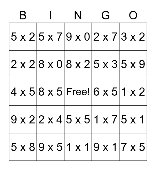 Multiplication and Division BINGO Card
