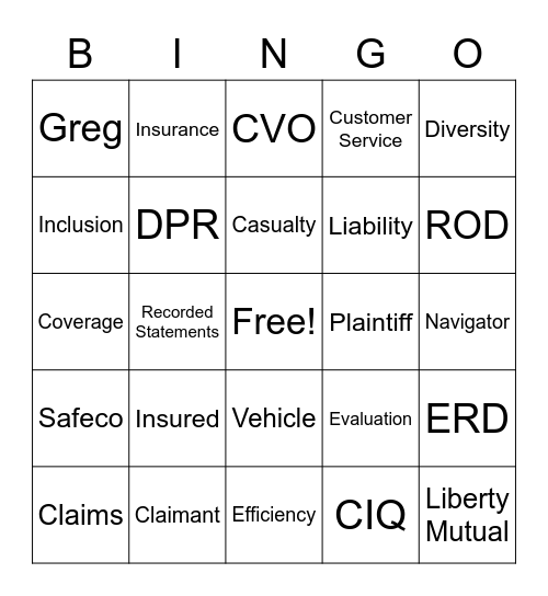 Casualty Customer Service Week Bingo Card