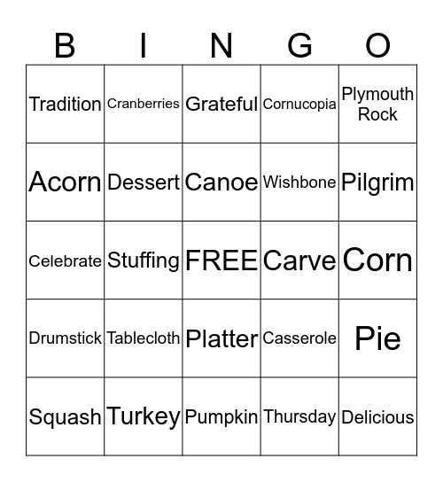 Thanksgiving Bingo Card