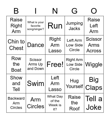 Fitness Bingo Card