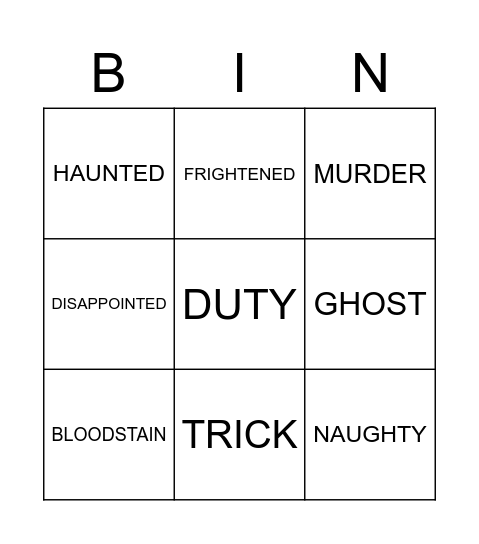 The Canterville Ghost Bingo Card