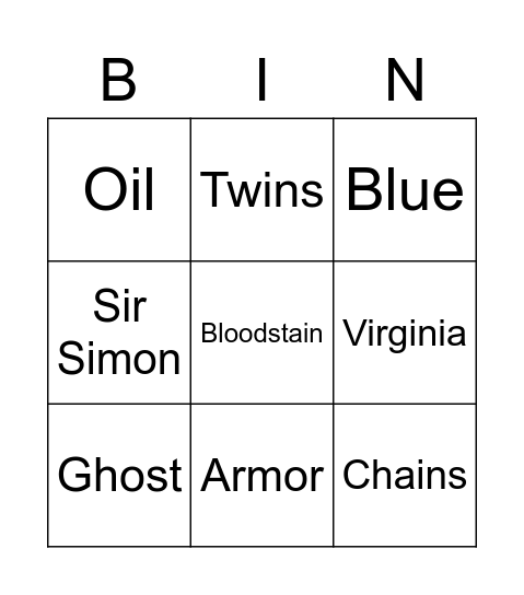 the cantervile ghost Bingo Card