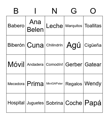 Baby Shower Ana Belén Bingo Card