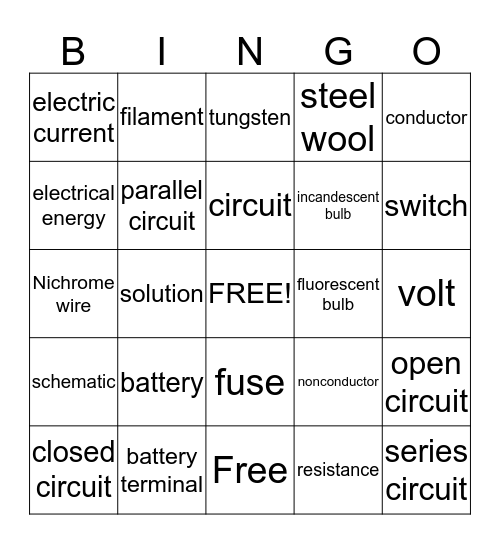 3-5 science Vocabulary Bingo Card