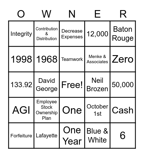 AGI ESOP BINGO Card