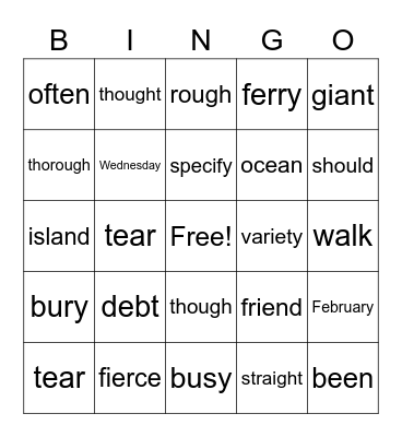 Red Word BINGO Card