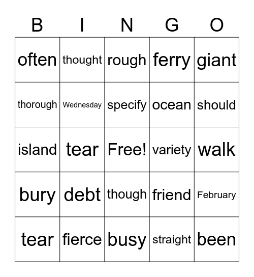 Red Word BINGO Card