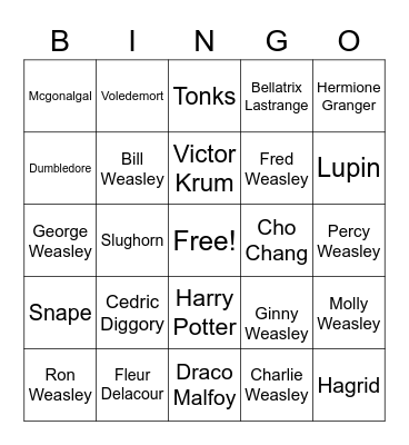 Harry Potter Bingo Card