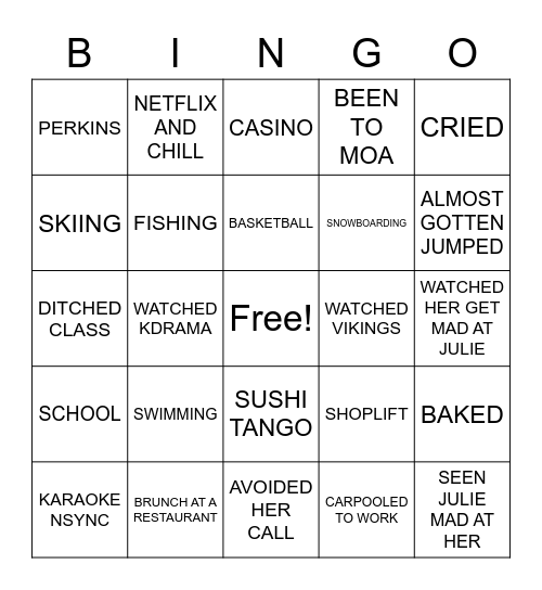 THINGS WITH GAO Bingo Card