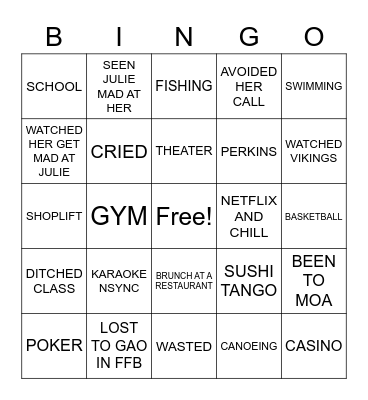 THINGS WITH GAO Bingo Card