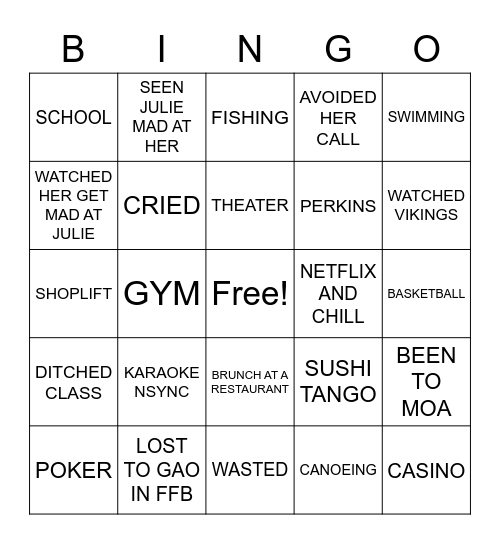 THINGS WITH GAO Bingo Card