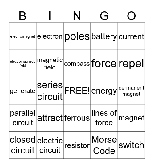 6-8th Science Vocab Bingo Card