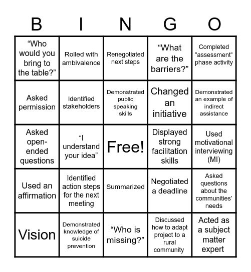 Effective TA Bingo Card