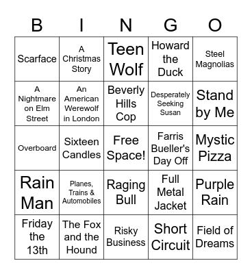 80's Movies Bingo Card