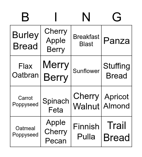 Great Harvest Bread Bingo Card