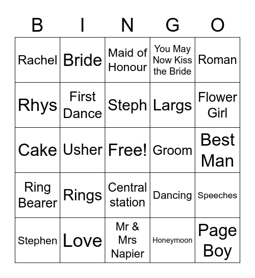 Wedding Bingo Card