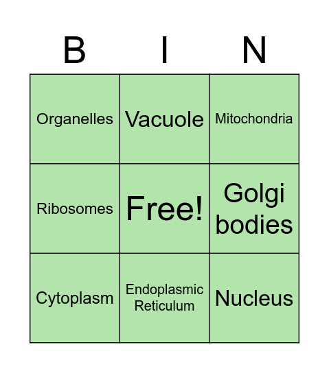 Parts of a cell bingo Card