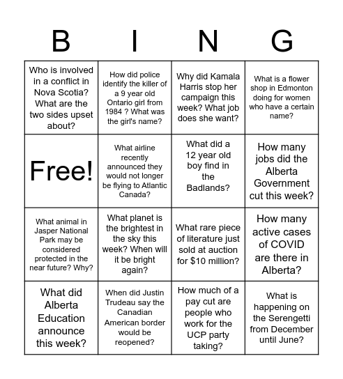 Untitled Bingo Card
