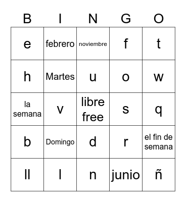 alfabeto Bingo Card