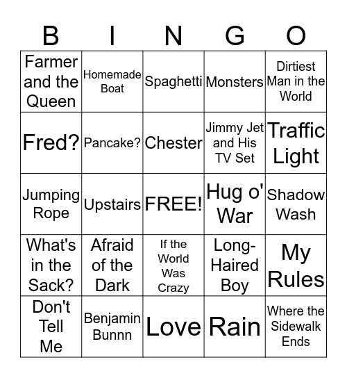 Where the Sidewalk End Bingo Card