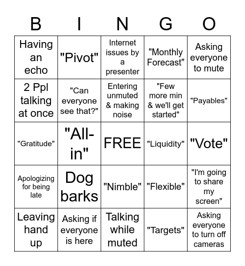 Oct 21 Planning Meeting Bingo! Bingo Card