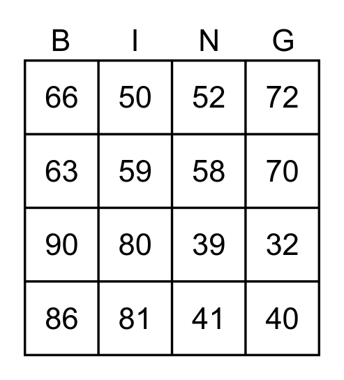 Two-Digit Addition Bingo Card