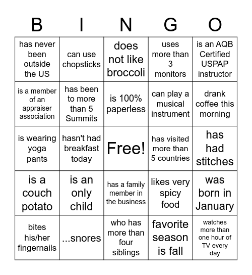 Find an Attendee Who Bingo Card