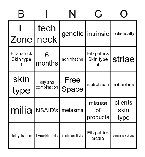 Chapter 5 Skin Analysis Bingo Card