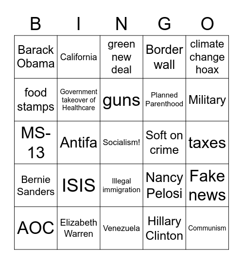 Republican Attack Ad Bingo communism Bingo Card