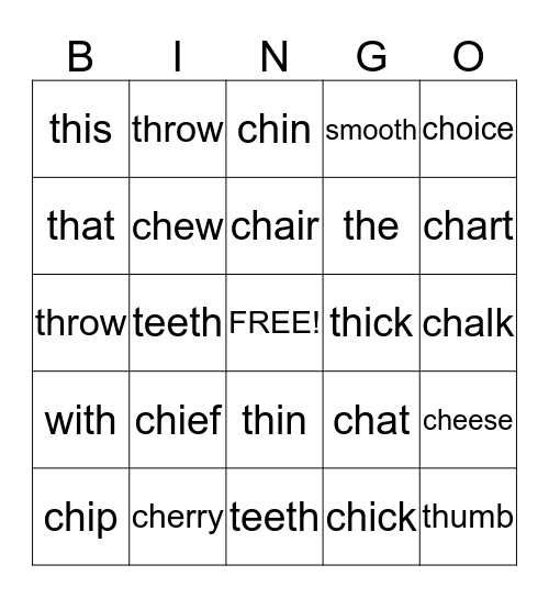 -th -ch  Bingo Card