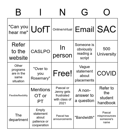 Town Hall Bingo Card