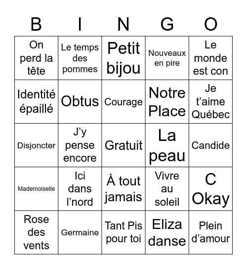 Bingo Franco-Ontariens Bingo Card